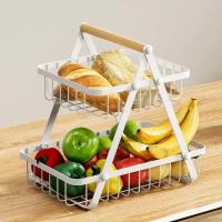 Cesta para Fruta de 2 Niveles, Fruteros de Cocina, Almacenamiento Canasta, Cesta de Frutas de Metal para Cocinar, Verduras, Aperitivos y Pan - details 0