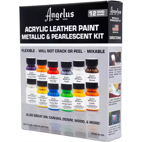 Angelus SET PINTURA PARA CUERO ANGELUS METALIZADOS Y PERLADOS KIT 12 COLORES - 1