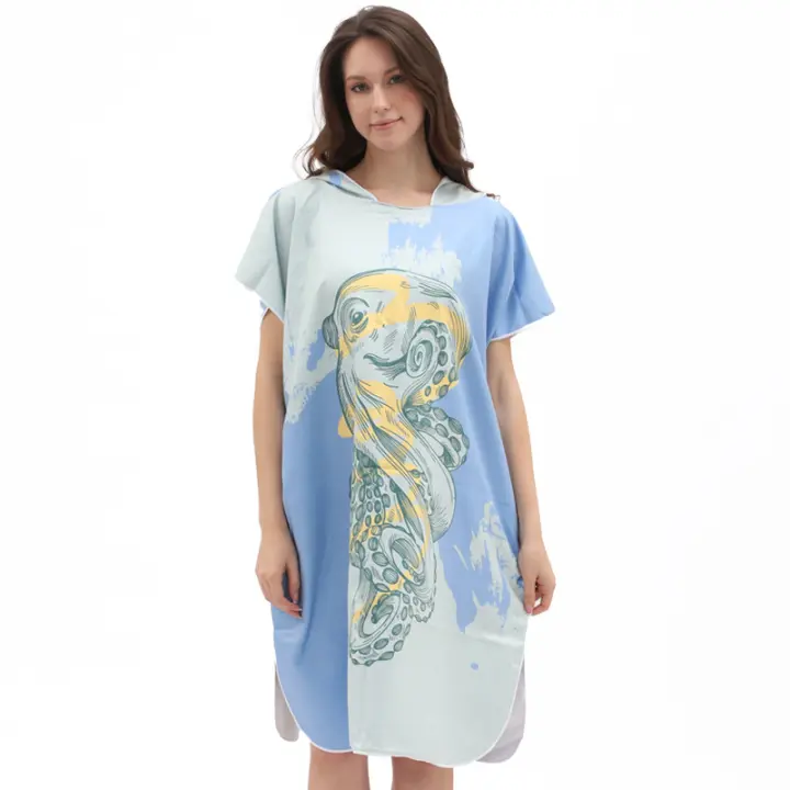 Toalla de playa de secado rápido, albornoz con capucha, capa de toalla de baño de terciopelo de doble cara, chal protector solar para mujer - 1