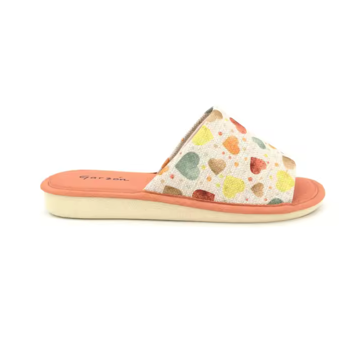 Zapatilla casa de Garzón para mujer, mod.400.179, Zapatilla de casa con estampado de corazones y suela de microporoso muy ligera - 1