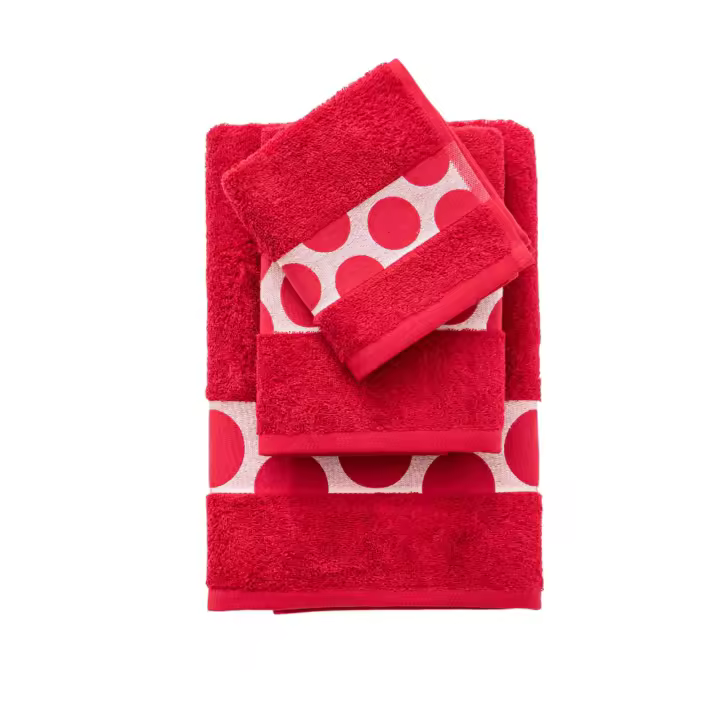 SET 3PZS TOALLA 100% ALGODON 500GSM C/ LOGO BORDADO TOPOS ROJOS BENETTON - 1