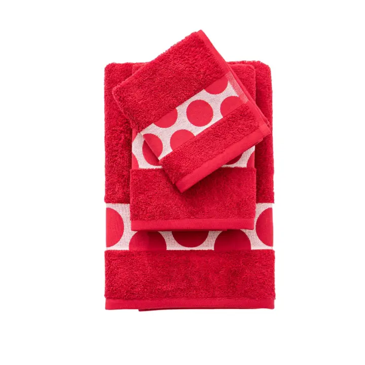 SET 3PZS TOALLA 100% ALGODON 500GSM C/ LOGO BORDADO TOPOS ROJOS BENETTON - 1