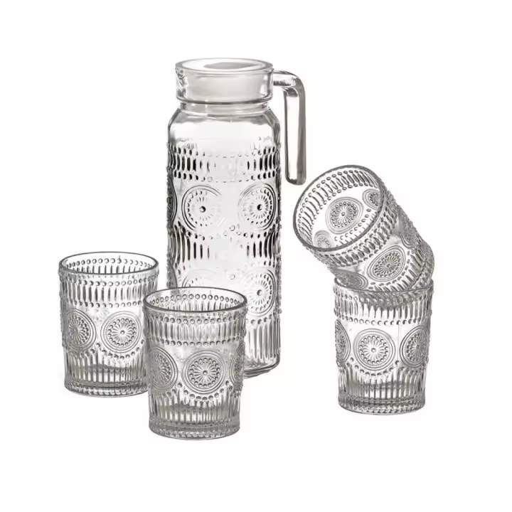 Dcasa Set jarra de cristal para agua de 1 litro con 4 vaso de 300 ml - 1