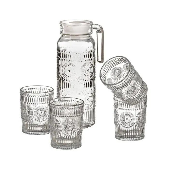 Dcasa Set jarra de cristal para agua de 1 litro con 4 vaso de 300 ml - 1