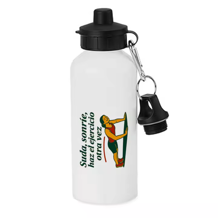 MERCHANDMANIA Bidón deportivo 600 ml acero inoxidable con chupón frase motivadora gimnasio ejercicio gym esfuerzo botella escolar deporte bicicleta - 1