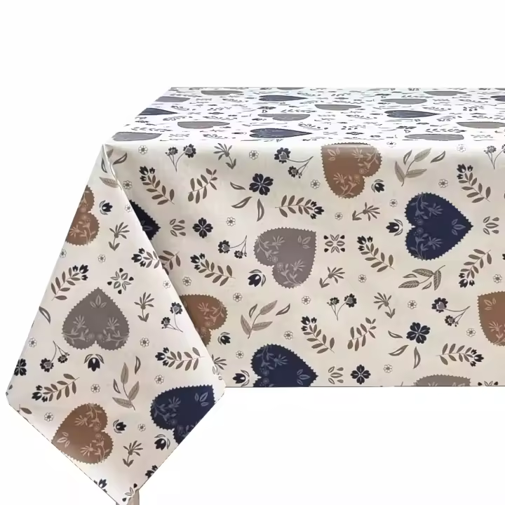 Mantel PVC, Mantel de hule, Mantel impermeable, Ideal para el hogar, Cocina, Comedor, Fácil de limpiar, Estilo rustico, Corazones, Hojas, Rojo, Verde, Azul 3L2 - 1