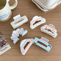 Pinza Para El Cabello De Acrílico Con Lazo Floral Y Cuadros En Color Crema Para Mujeres Y Niñas Accesorios De Cabello Heart Crab Shark Clips - details 1
