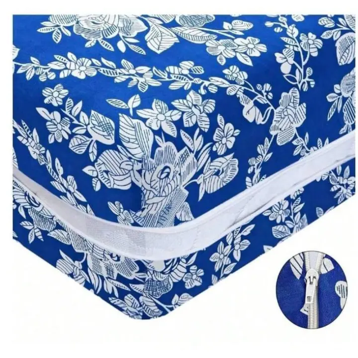 Funda de Colchón con Cremallera en L para Cama 80/90/105/135/150cm, Transpirable Antiacaros Absorbente Tacto Suave Lavable, 100% Poliéster Funda Protector Colchon Estampada Flor Tradicional para Profundidad 25 cm - 1