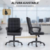 Vinsetto Silla de Oficina, Silla de Escritorio Giratoria, Tapizada en Lino Sintético, Altura Ajustable, Basculante, Respaldo Medio, con Reposabrazos, Ruedas, Negro - details 4