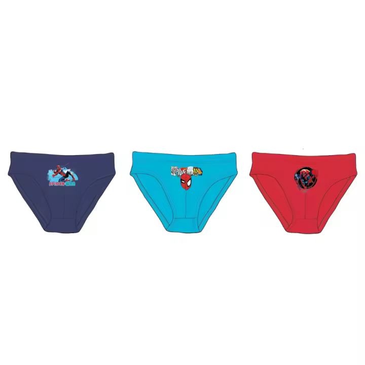 Spiderman Pack 3 Slips Niño - 100% Algodón - Tallas 2/3, 4/5, 6/8 - Colores Marino, Rojo, Azul - 1