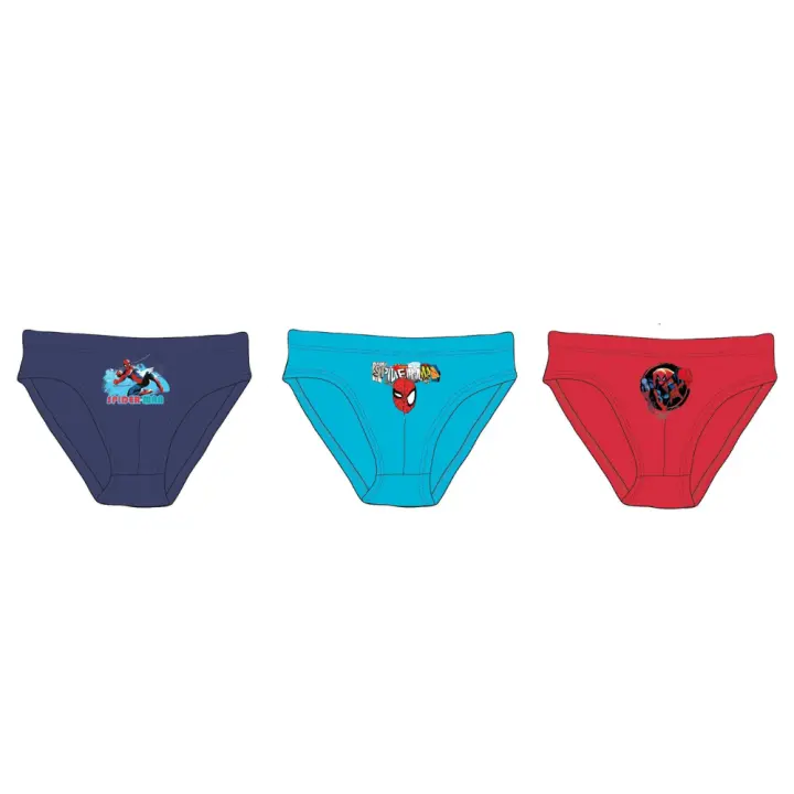 Spiderman Pack 3 Slips Niño - 100% Algodón - Tallas 2/3, 4/5, 6/8 - Colores Marino, Rojo, Azul - 1