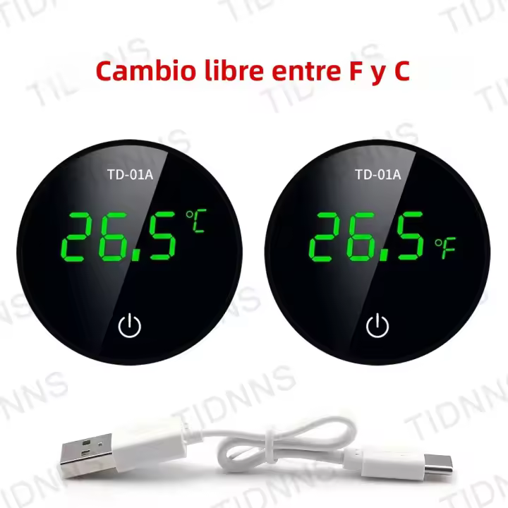 Termómetro De Acuario Digital LCD Mini Para Tanque De Peces Precisión Alta Tipo-C Recargable Rango De Medición -9.9 a 50℃ - 1