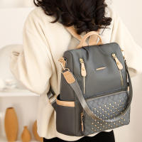 Mochila escolar para estudiantes con forma de diamante de gran capacidad, moderna, sencilla, informal y versátil, mochila para mujer con incrustaciones de remaches. - details 9