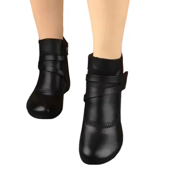 Botas De Tobillo Con Cierre Lateral Y Tacón Bajo Para Caminar Diseño Casual De Invierno Adecuadas Para Playa Y Uso Diario Material De Suela De Goma - 1
