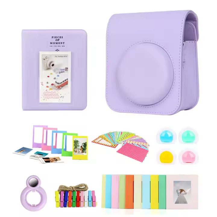 Bolsa de Cámara de Cuero con 7 Partes para Fujifilm Instax Mini 12 Funda de Protección de 64 Bolsos with Marco de Foto, Espejo de Auto-retro, Filtros de Lente - 1