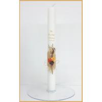 VELA (CIRIO) PARA BAUTIZO PERSONALIZADA NIÑA/NIÑO MEDIDA 3 x 30 CM DECORADA CON PICK FLORAL RÚSTICO NARANJA/MARRON. (PERSONALIZADA) AÑADIR TEXTO EN (Chatear con la tienda) - details 0