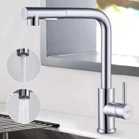 Grifo mezclador para fregadero de cocina con rociador extraíble, con 2 modos de agua corriente y rociado, agua caliente y fría - details 0