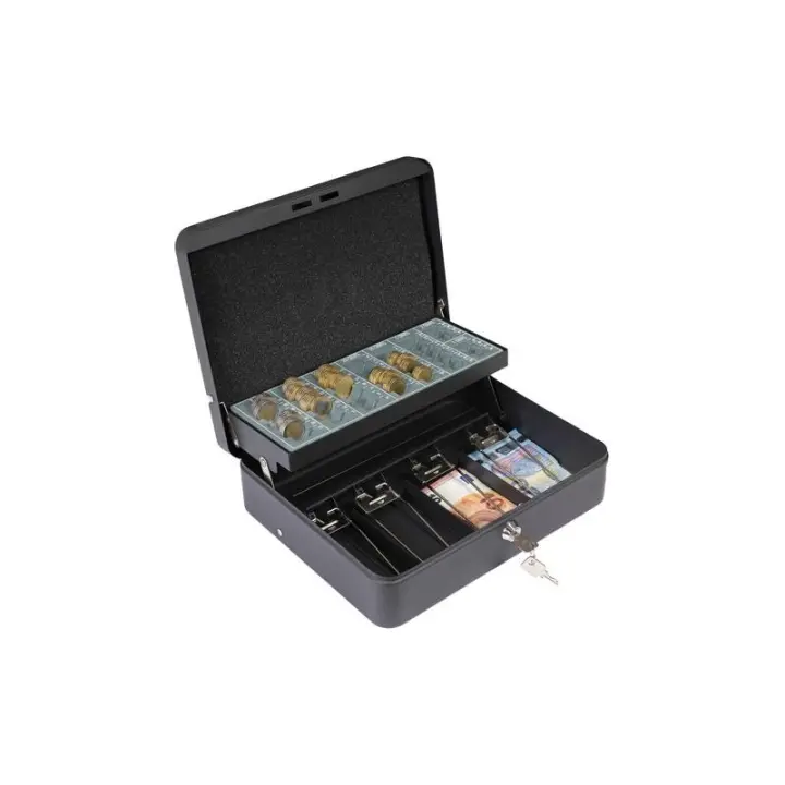ARREGUI Cashier Clip C9244-EUR Caja Caudales con Llave para Contar y Transportar Dinero | Caja de Seguridad de acero con bandeja organizador de Monedas y clips Billetes | Caja fuerte portatil | Negro - 1