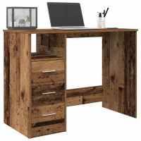 vidaXL Escritorio cajones madera contrachapada 102x50x76 cm en color Blanco/Blanco brillante/Gris hormigón y más | estructura resistente ideal para salón dormitorio o estudio - details 4