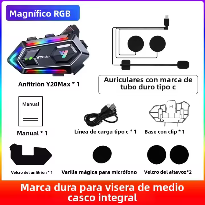 Casco De Motocicleta Y20 MAX Con Intercomunicador Bluetooth Y Luz RGB De Batería 1000mAh Impermeable IPX6 V5.3 Effect Para Motos - 1