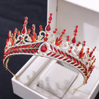 Diadema De Boda Lujo Cristal Incrustado Roja Barroca Corona Grande Accesorios Para El Cabello Para Novia Hecho De Metal - details 3