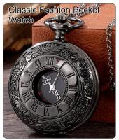Reloj De Bolsillo Steampunk Vintage En Negro Para Hombre Y Mujer Con Números Romanos Y Cadena Colgante De Moda Unisex Regalo - details 0