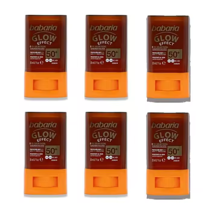 Babaria - 6 Unidades de Stick Solar Facial 50 Glow | Crema Solar En Stick Barra Cara 20ml | Proteccion Solar 50 para todo el año | Vegano - 1