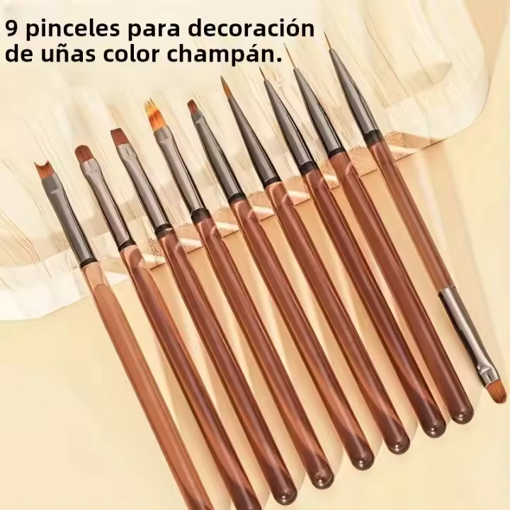 9PCS Pincel De Uñas Con Gel UV Para Dibujar Y Pintar DIY Herramienta De Manicura Acrílica Para Diseño De Uñas Y Mostrador De Toppings - 1