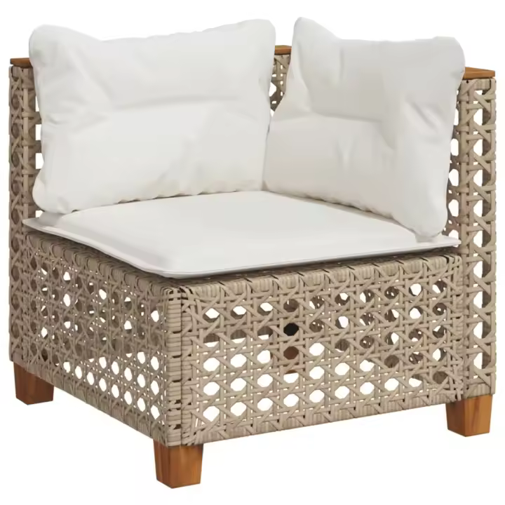 vidaXL Sillón de esquina de jardín con cojines ratán sintético beige - 1