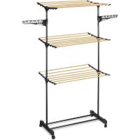 ARISE SHOP-KINVARA Tendedero 3 alturas negro,Tendedero plegable Metal Hierro de 3 niveles para ropa para uso en interiores y exteriores,Colgador de ropa plegable tipo rodillo, estante de pie para ropa,con Ruedas y Fácil de Mover - details 0