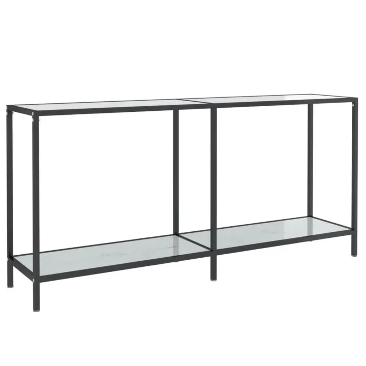 Vidaxl Mesa Consola Vidrio Templado 160x35x75,5 Cm Transparente Negro Mármol Blanco - 1