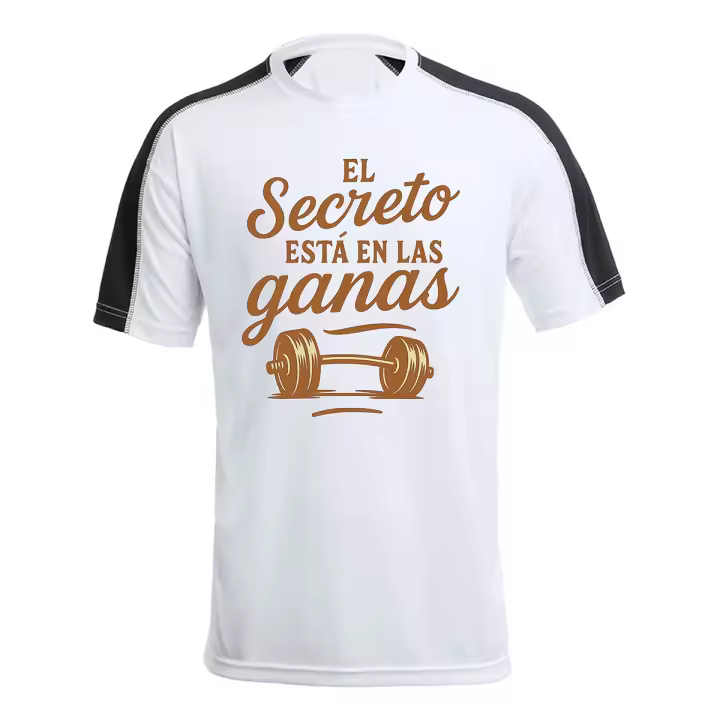 MERCHANDMANIA CAMISETA técnica franja mangas NEGRA frase motivadora el secreto está en las ganas tshirt - 1