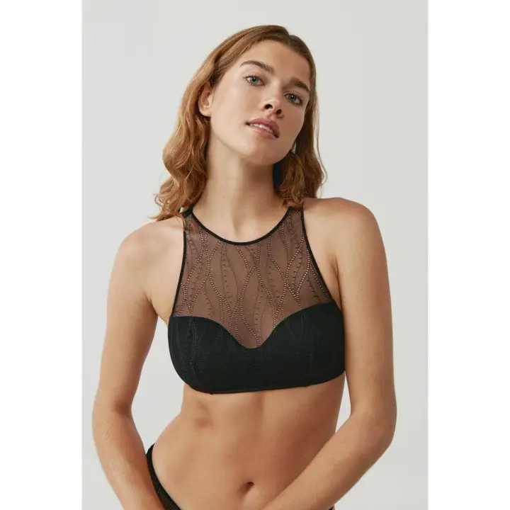 Black Limba - Sujetador mujer tipo bralette halter Orion de encaje lencero negro con espalda ajustable - 1