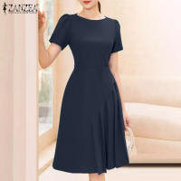 Vestido Elegante De Verano ZANZEA Para Mujer Con Manga Corta Vestido De Fiesta A-Line Solido Pleated Tratamiento De Cierre Pullover Estilo Oficina Lady - details 3
