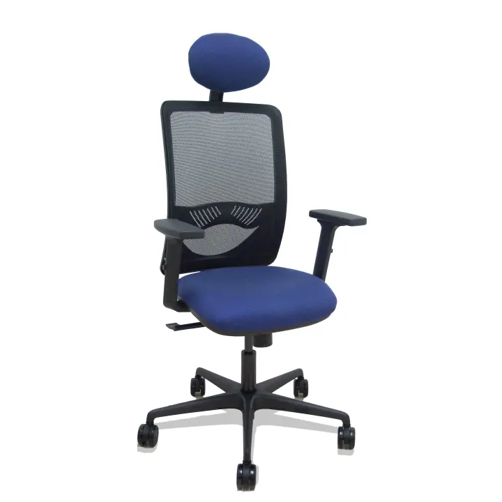 Silla Zulema sincro malla negra asiento bali azul marino brazos 2D ruedas 65mm cabecero - 1