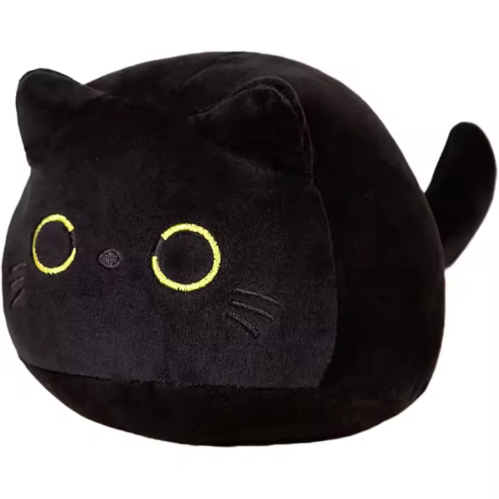 Cojín de peluche negro con forma de animal de peluche, cojín kawaii de gato gordo, animales de peluche, decoración del hogar, regalo para niños y niñas, cumpleaños, San Valentín, Navidad. - 1