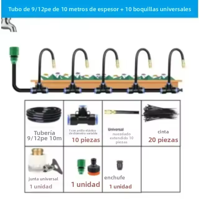 Juego De Riega Automático Universal 5-20M Con Boquilla De Cobre Rotativa Para Jardín Y Balcones Kit De Riego Con Atomización - 1
