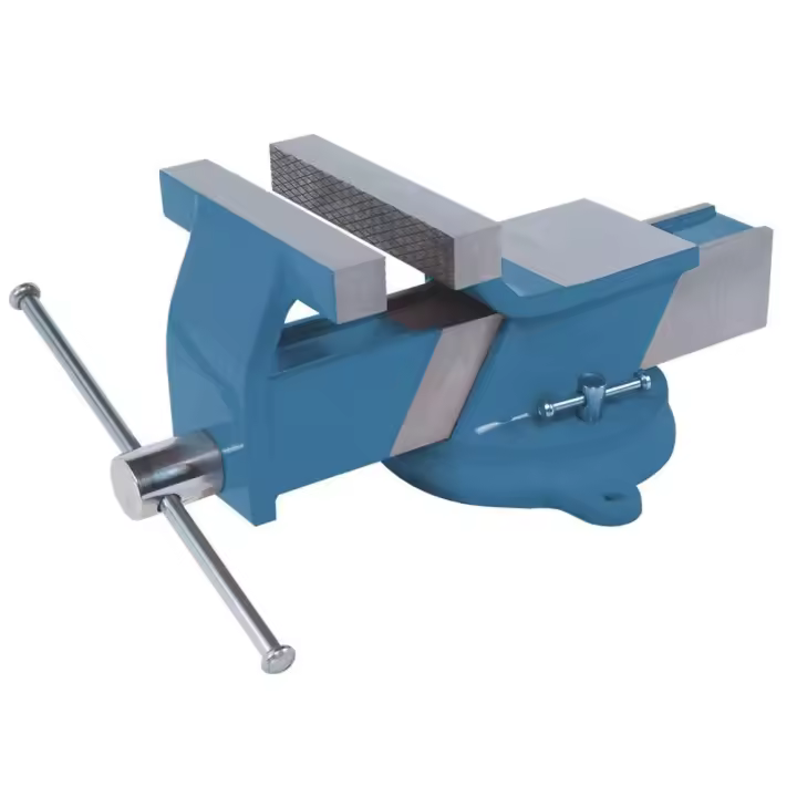 TORNILLO DE BANCO DE ACERO 125 MM  CON YUNQUE Y BASE GIRATORIA DE 360° - 1