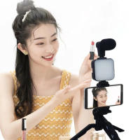 Kit De Vlog Para Smartphone Con Trípode Soporte Microfono Mini Luz De Rellenado LED Para TikTok Transmisiones En Vivo YouTube - details 2