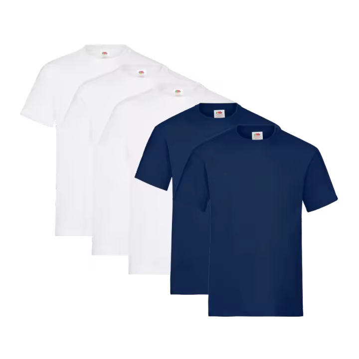 Fruit of the Loom Heavy Cotton - Camiseta Manga Corta para Hombre (Pack de 5 unidades) - 3 Blanco / 2 Azul Marino - 1