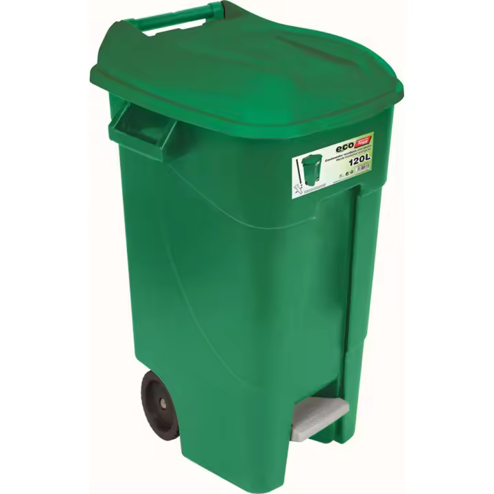 Tayg - Cubo de Basura con Pedal Verde 120 L - Ruedas y Asas - Protección Rayos UVA - 1