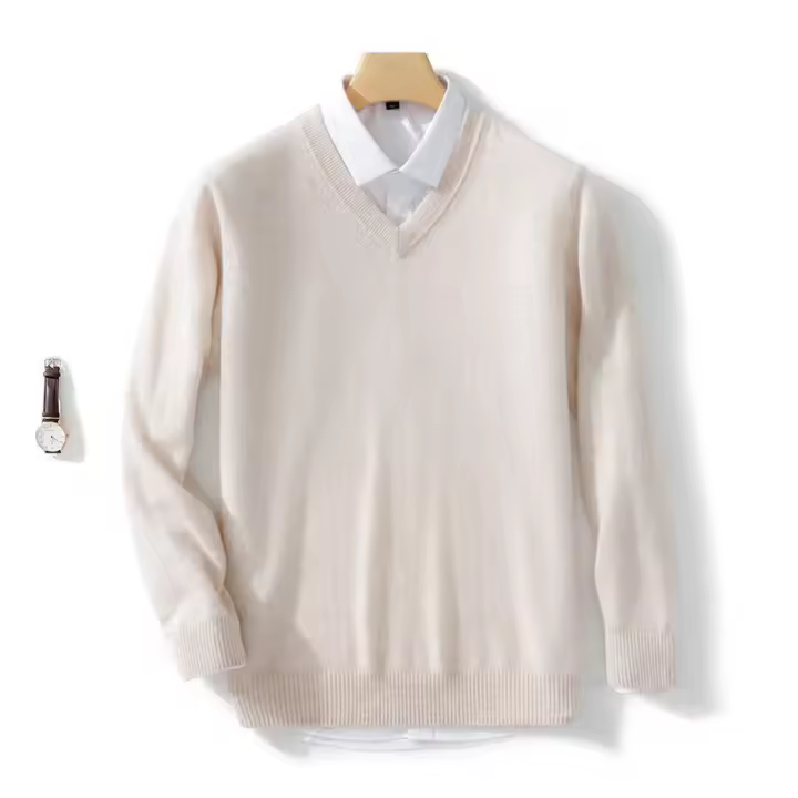 Suéteres De Lana Para Hombre V-Neck Oveja Cashmere Calidad Superior Abrigo Casual Otoño Primavera Ropa De Mujer - 1