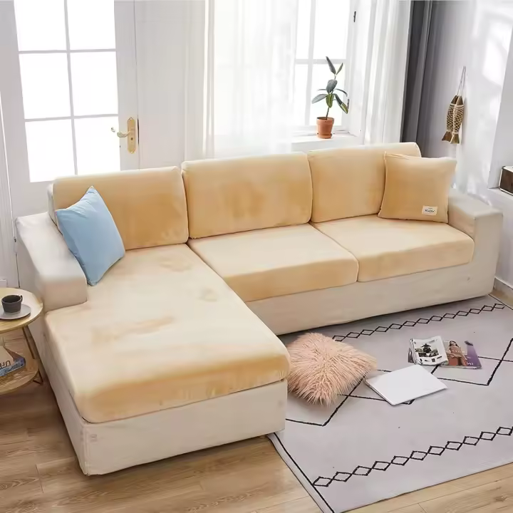 Funda de sofá elástica,Universal, Antideslizante Cubre Sofa Antimanchas Lavable, Funda de sofá Extensible de Terciopelo Dorado， protección de Muebles（Beige，1 Asientos Grandes） - 1