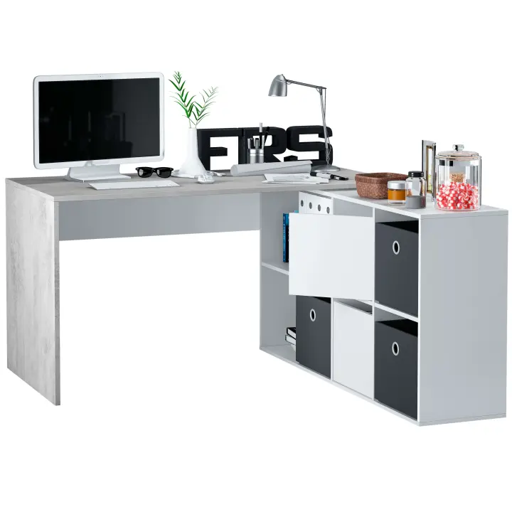 Mesa escritorio con buc en color blanco artik y cemento oficina estudio 74x203x66 cm - 1