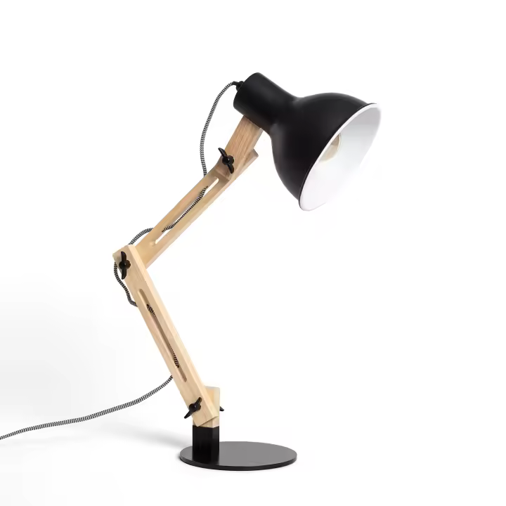 LEDKIA LIGHTING - Lámpara Flexo Escritorio Gratoh | Diseño Ajustable y Elegante | Compatible con Bombillas E27 hasta 40W | Fabricada en Madera y Acero, Negro - 1