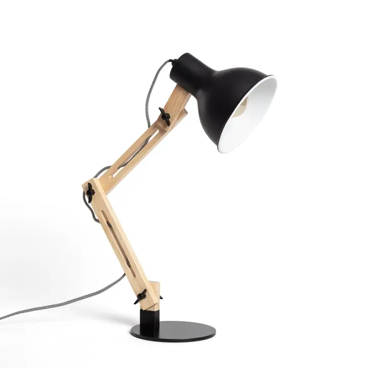 LEDKIA LIGHTING - Lámpara Flexo Escritorio Gratoh | Diseño Ajustable y Elegante | Compatible con Bombillas E27 hasta 40W | Fabricada en Madera y Acero, Negro - 1