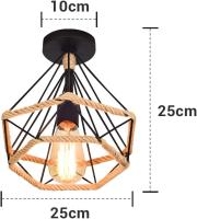 Lámpara de techo vintage retro Luz de techo industrial Jaula de diamante de metal con cuerda de cáñamo N Lámpara colgante Lámpara para sala de estar Dormitorio Decorado Hogar - details 0