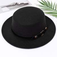 Sombrero Fedora Estilo Hepburn Para Mujer Versátil Retro Británico De Lana Jazz Top Flat Con Hebilla De Cinturón Para Otoño E Invierno - details 13