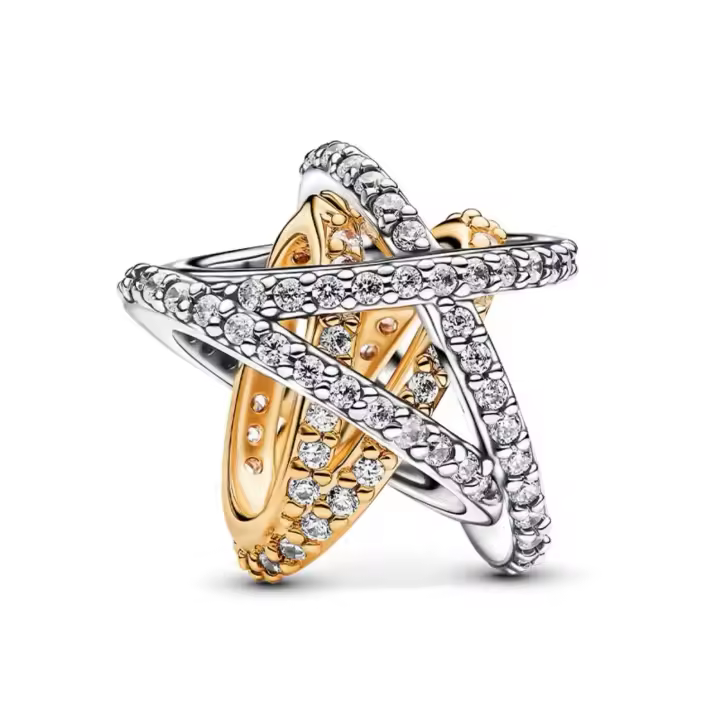 PANDORA - Cadena de estrellas escalonadas brillantes con estrella hueca de la suerte, exquisito regalo de cumpleaños para novia 763590C01 - 1
