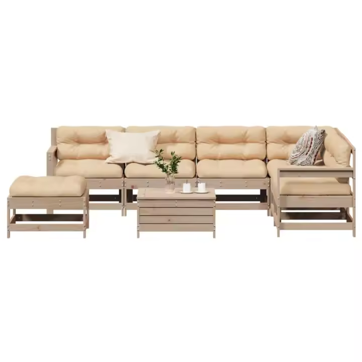 vidaXL Muebles de jardín 8 pzas y cojines madera maciza pino - 1